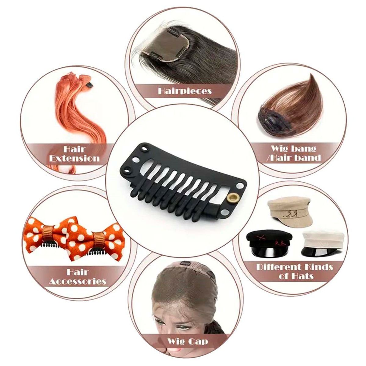 GENERICO - Set de 6 click para extensiones de cabello y accesorios imperceptible