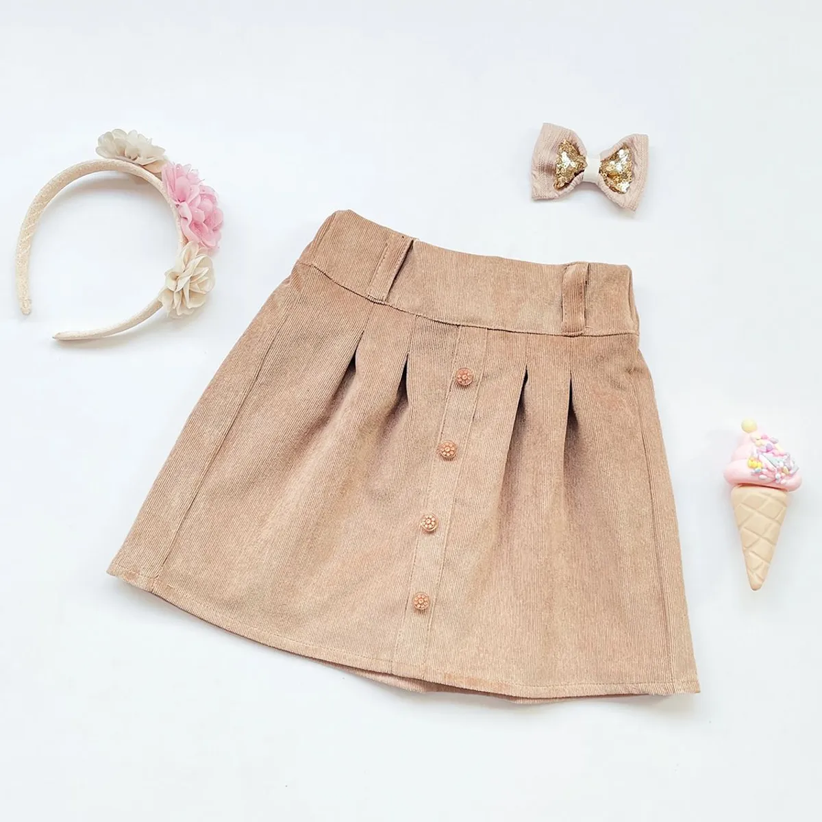 KIDS MASHMELO - Falda de Corduroy con Pliegues y Bolsillos para Niña Kids Mashmelo