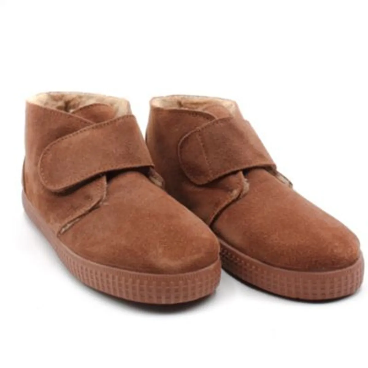 MAK SHOES - Botín de Niño y Niña con Cierre de Velcro y Forro Lana en Cuero Ante