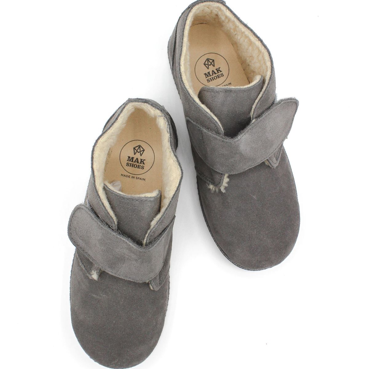 MAK SHOES - Botín de Niño y Niña con Cierre de Velcro y Forro Lana en Cuero Ante