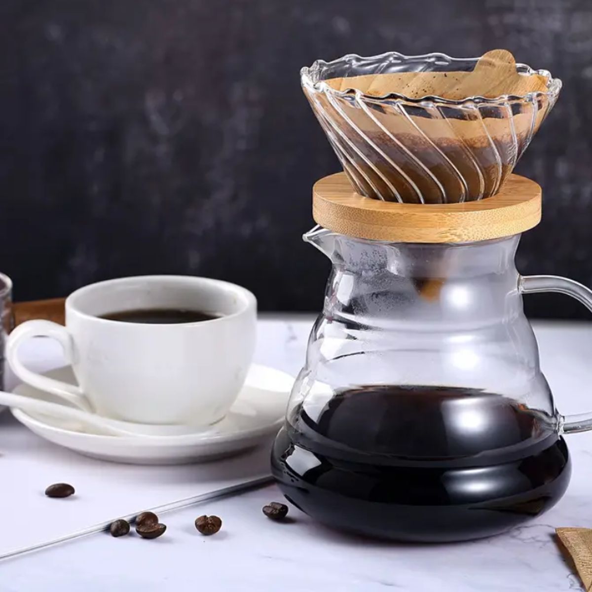 IMPORTADO MC - kit v60 con base de madera + jarra de café