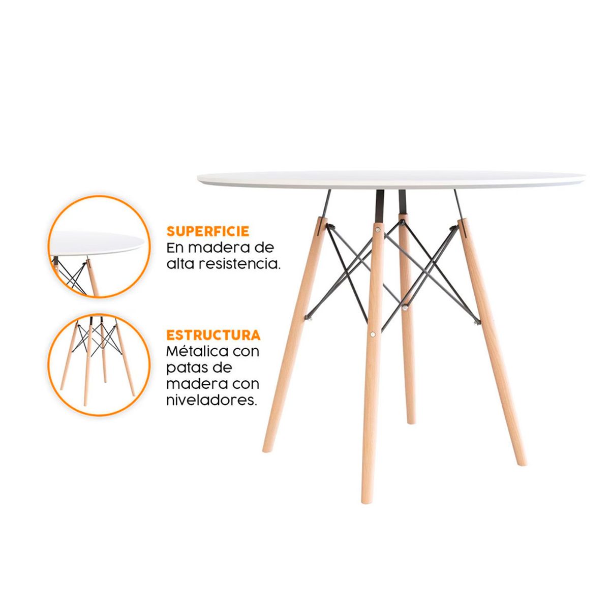 OFIDEAS - Mesa de Comedor Circular Eames 100 Cm Mdf Color Blanco Ofideas