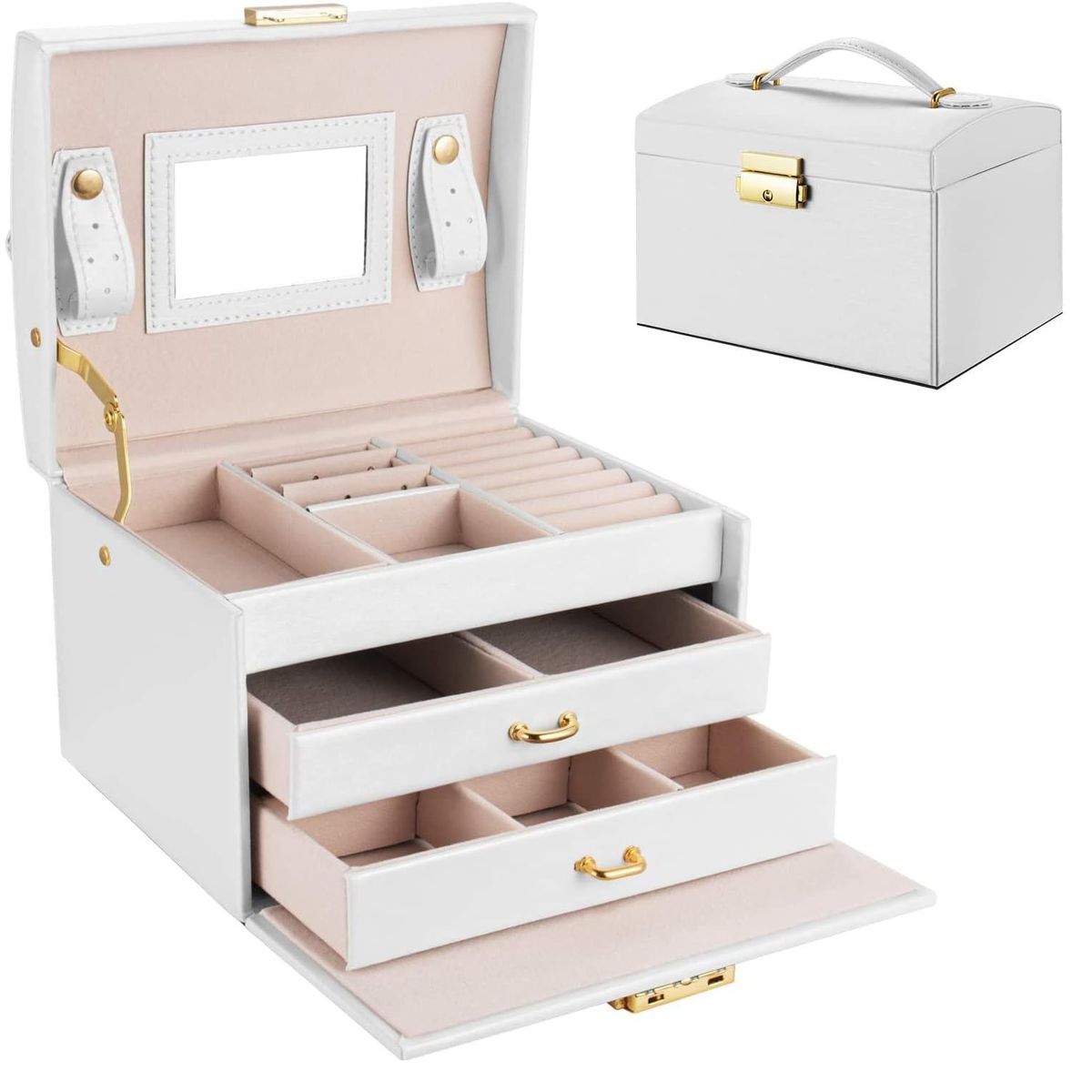 OEM - Organizador d Joyas de Cuero Multifuncional de 3 Niveles con Cerradura