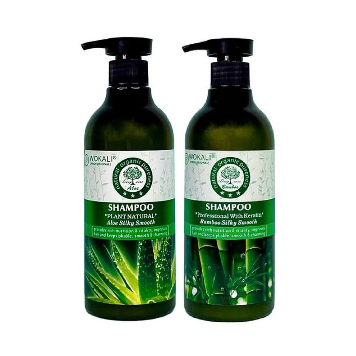 WOKALI - Pack de 2 Shampoo de Bambo y Aloe Vera Wokaly de 550 ml