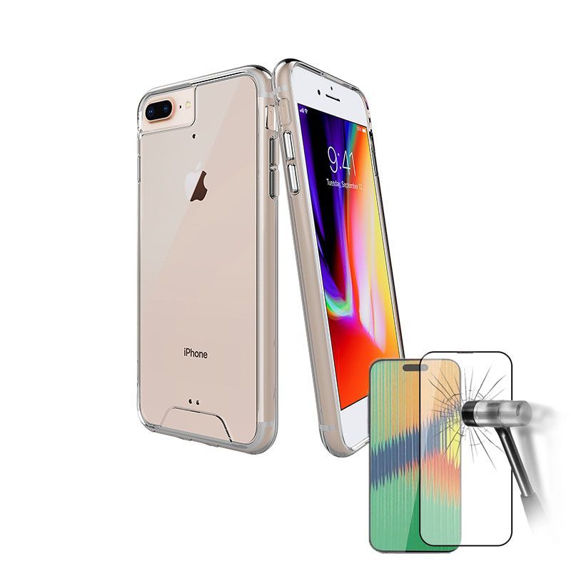 SPACE - Funda Space Iphone 8 Plus  Transparente con Mica 9H
