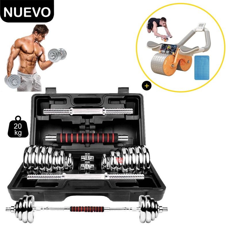 GETHEX - Set de Pesas 20 kg Mancuernas + Rueda Abdominal