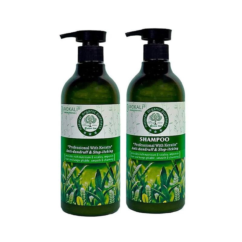 WOKALI - Pack de 2 Shampoo + Acondicionador de Te Verde Wokaly de 550 ml