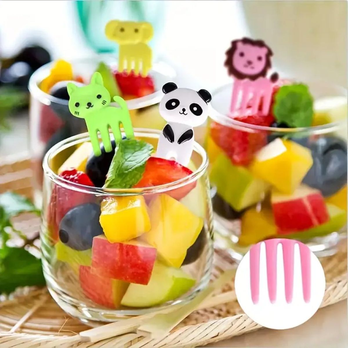 GENERICO - Kit 10 Mini tenedores de animalitos para botanas reutilizables