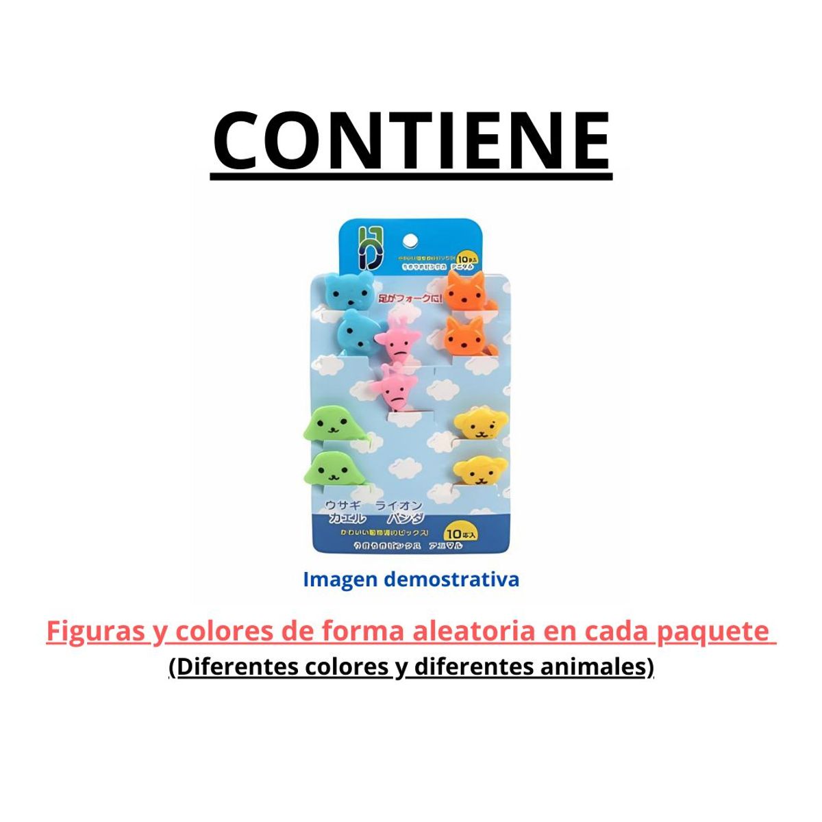 GENERICO - Kit 10 Mini tenedores de animalitos para botanas reutilizables