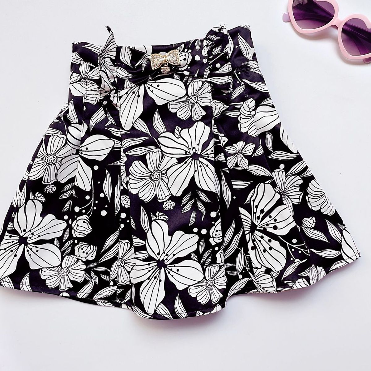 KIDS MASHMELO - Falda Tableada con Broche de Lazo para Niña Kids Mashmelo