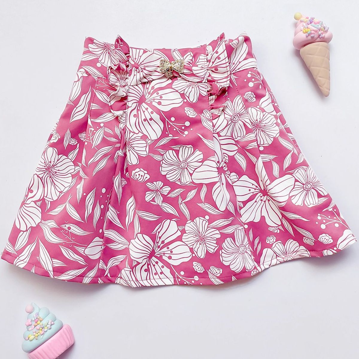 KIDS MASHMELO - Falda Tableada con Broche de Lazo para Niña Kids Mashmelo