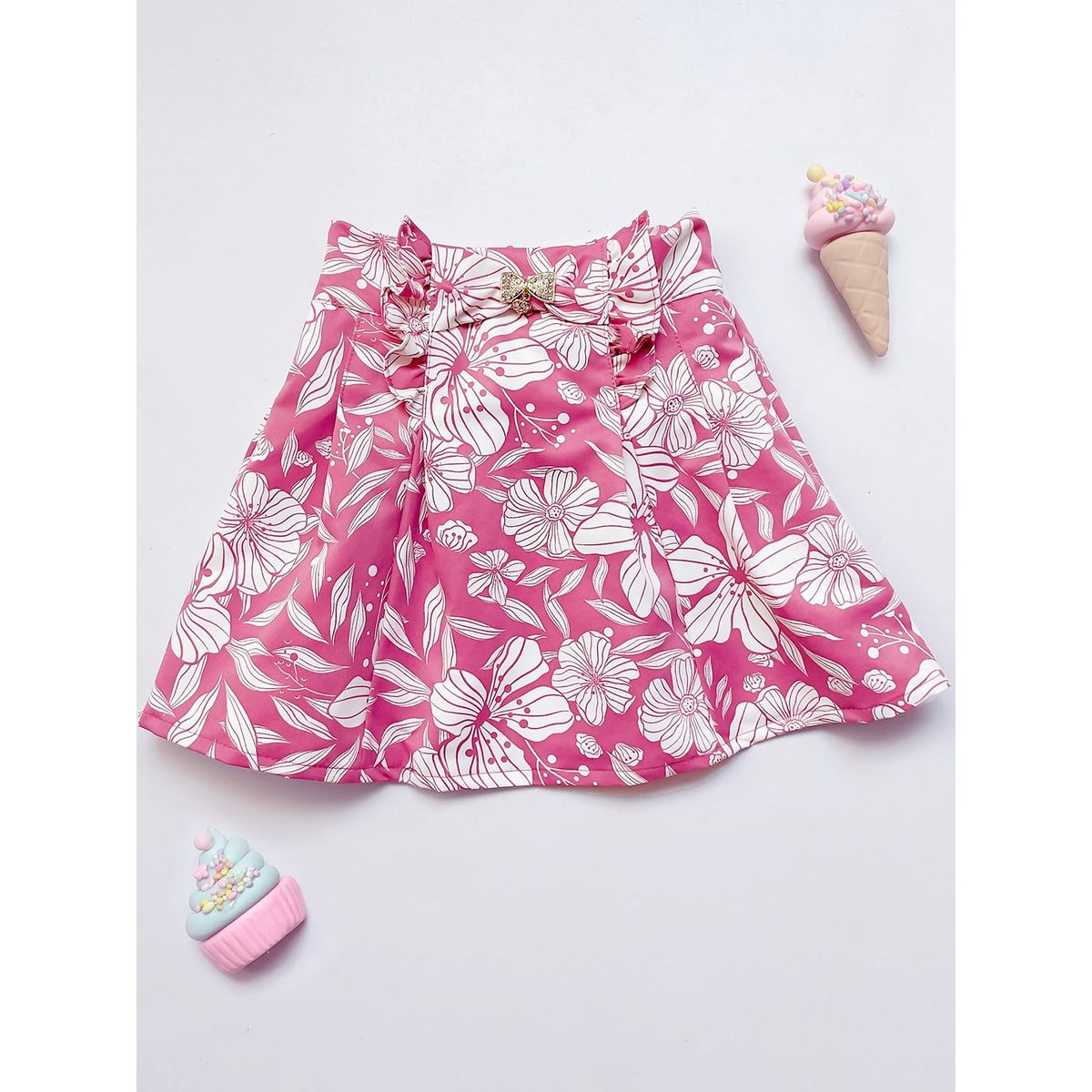 KIDS MASHMELO - Falda Tableada con Broche de Lazo para Niña Kids Mashmelo