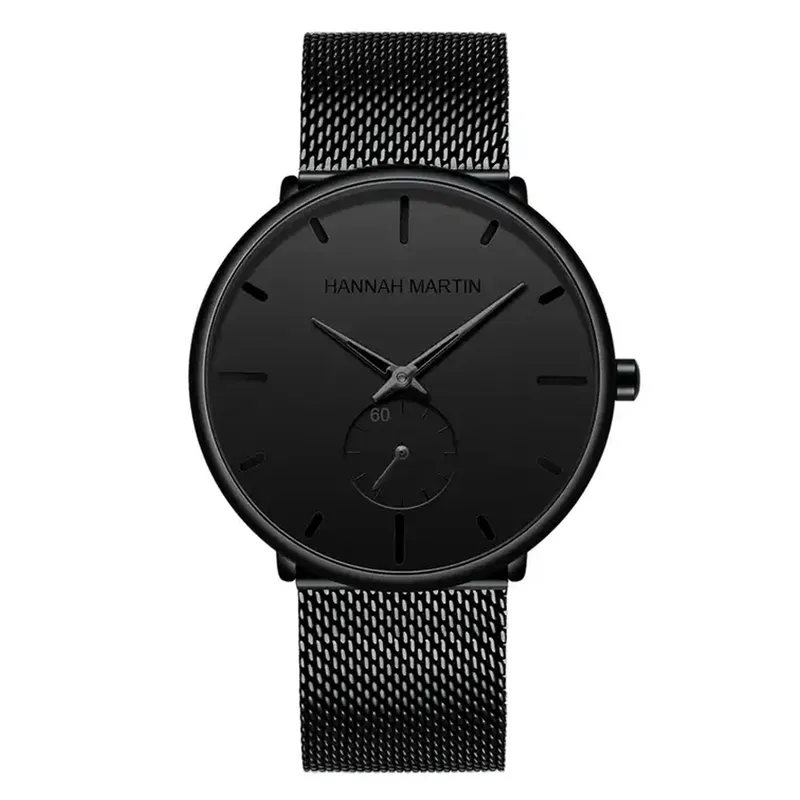HANNAH MARTIN - RELOJ NEGRO HOMBRE ELEGANTE METAL ACERO HANNAH MARTIN