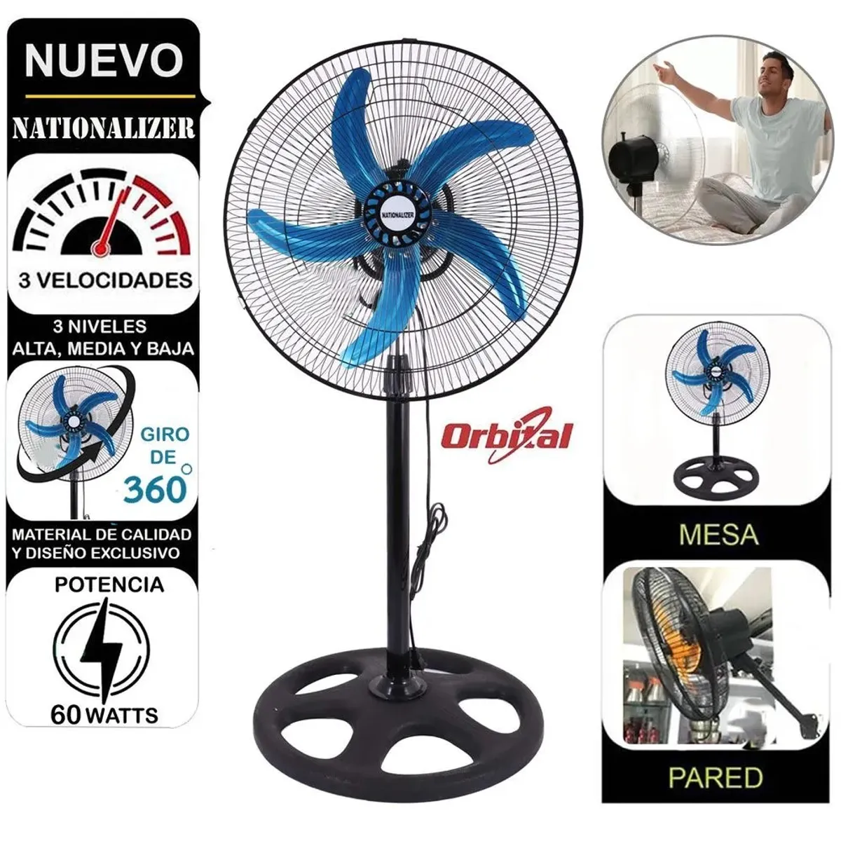 NATIONALIZER - Ventilador 3 en 1 Orbital 18" NN-45-36060W Nationalizer Negro