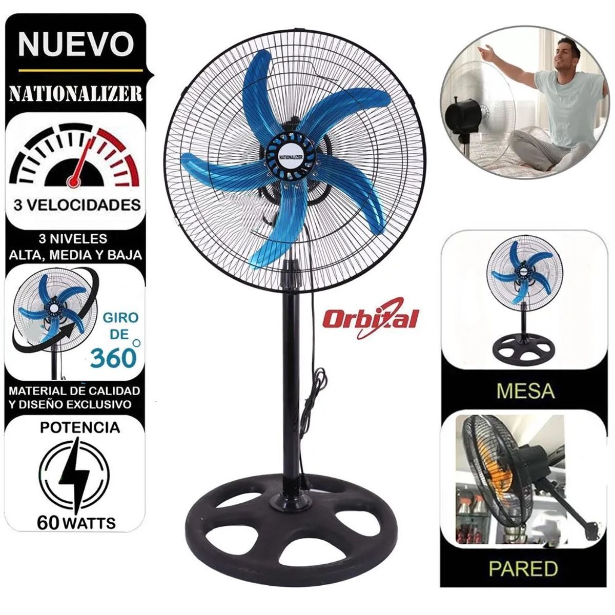 NATIONALIZER - Ventilador 3 en 1 Orbital 18" NN-45-36060W Nationalizer Negro