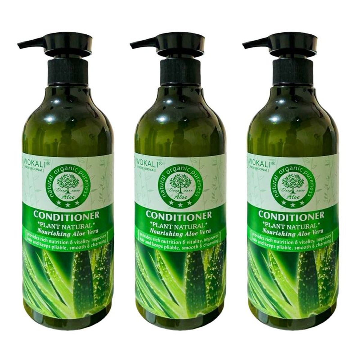 WOKALI - Pack de 3 Acondicionadores de Aloe Vera Wokaly de 550 ml