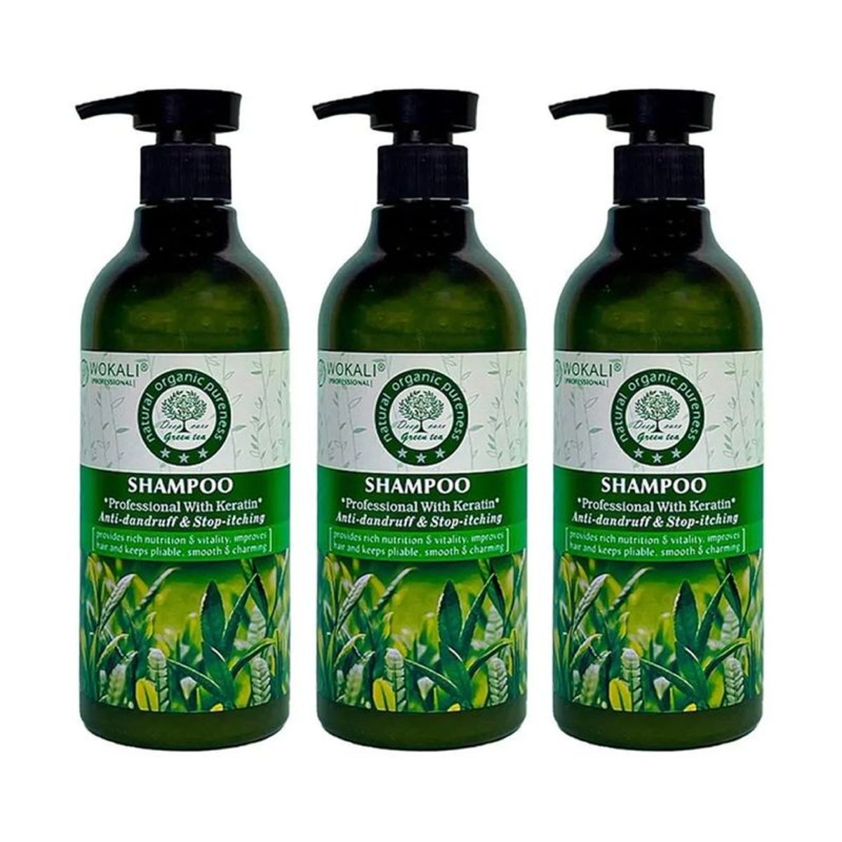 WOKALI - Pack de 3 Shampoo de Te Verde Wokaly de 550 ml