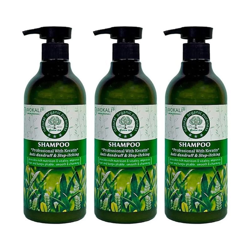 WOKALI - Pack de 3 Shampoo de Te Verde Wokaly de 550 ml