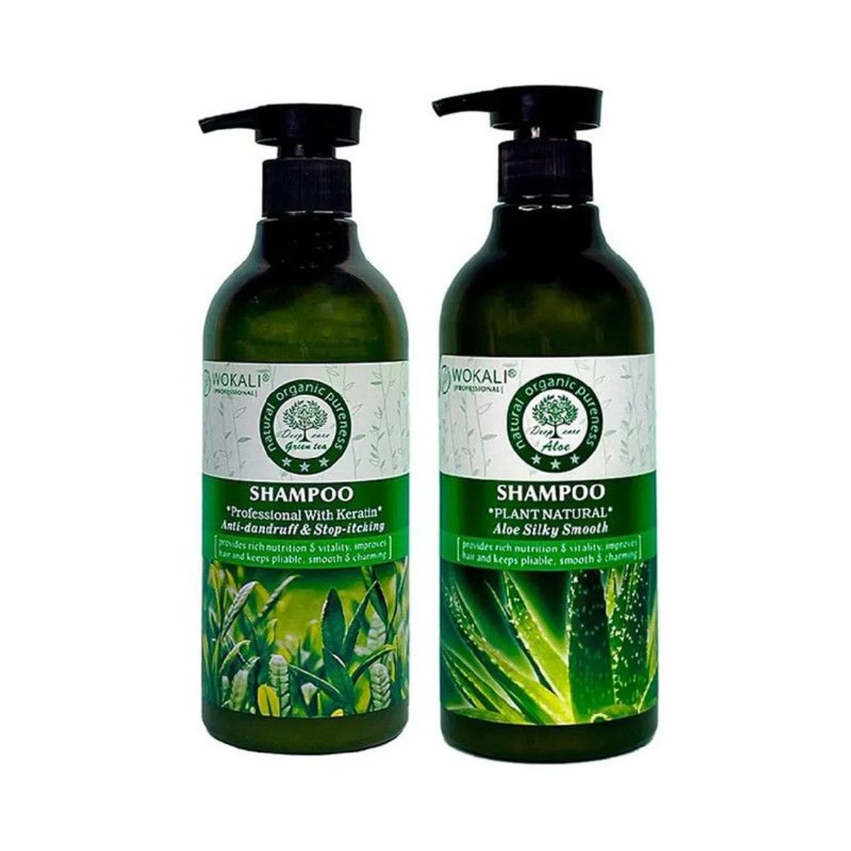 WOKALI - Pack de 2 Shampoo de Te Verde y Aloe Vera Wokaly de 550 ml