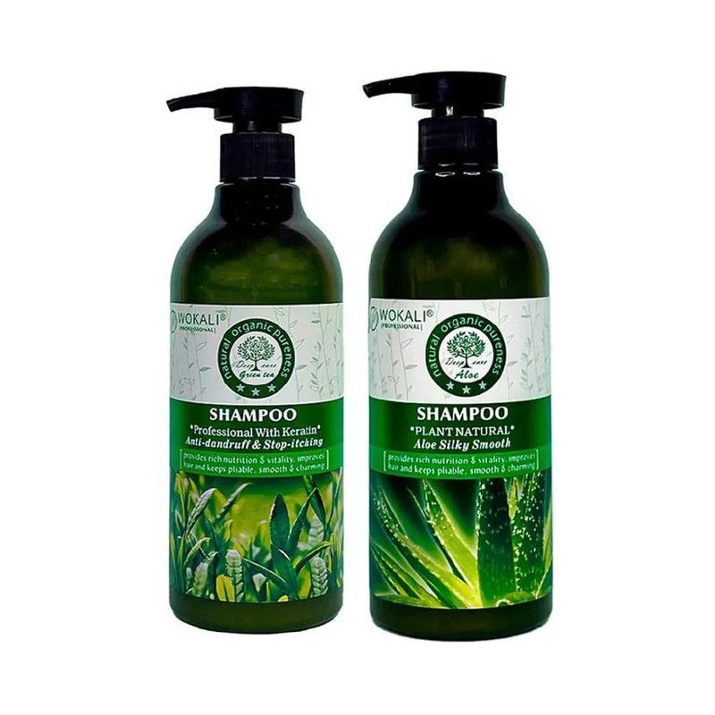 WOKALI - Pack de 2 Shampoo de Te Verde y Aloe Vera Wokaly de 550 ml