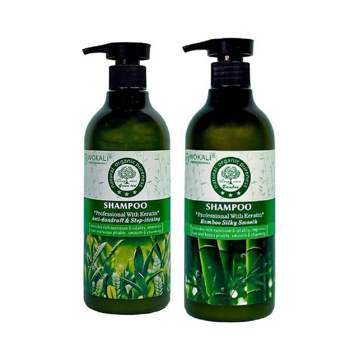 WOKALI - Pack de 2 Shampoo de Bambo y Te Verde Wokaly de 550 ml