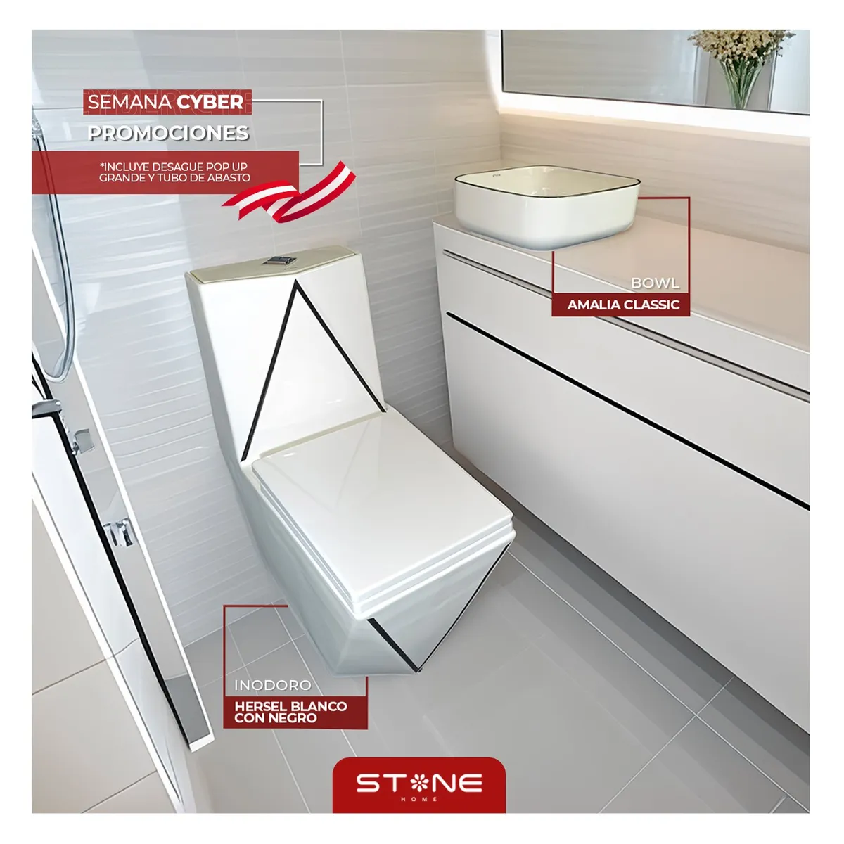 STONE - COMBO INODORO HERSEL BLANCO - AMALIA CLASIC STONE