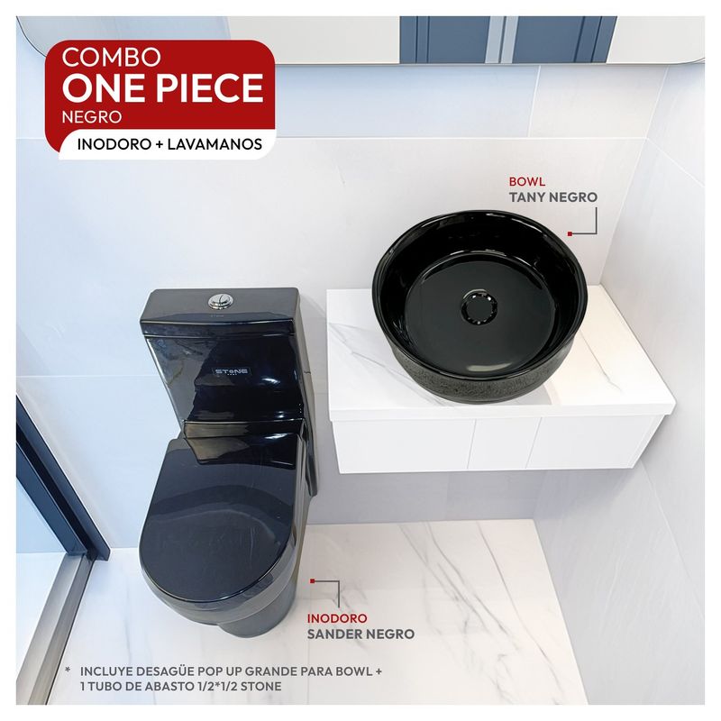 STONE - COMBO INODORO MINIMALISTA SANDER BLACK - LAVAMANOS TANY BLACK STONE