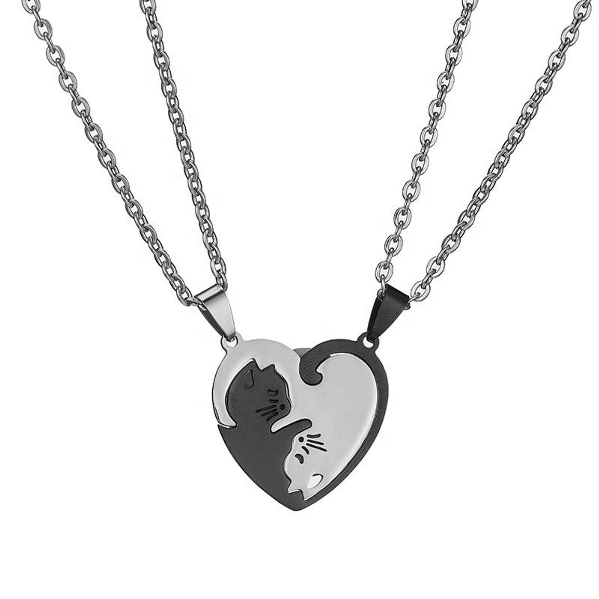 GENERICO - Collares con dije gatos modelo corazón para compartir en pareja