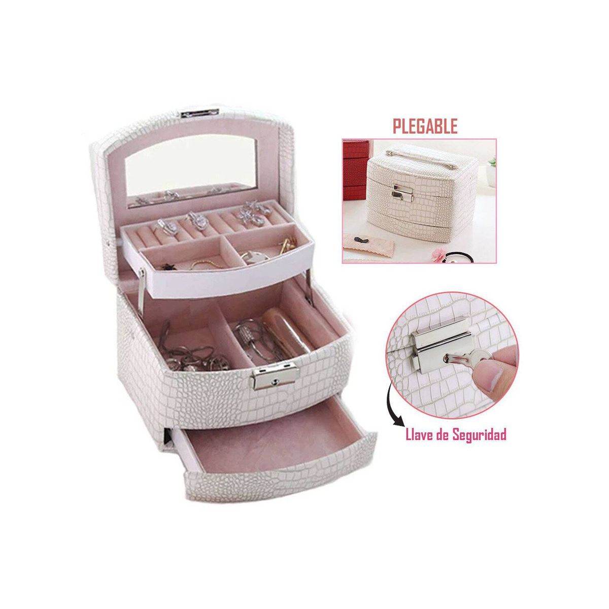 GENERICO - Organizador de Joyas 3 Niveles Pequeño con LLave