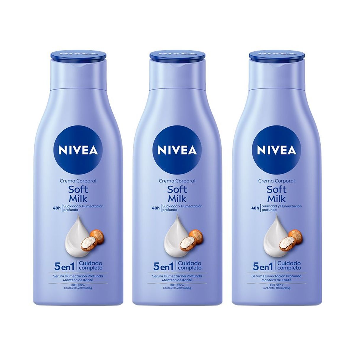 NIVEA - Crema Corporal NIVEA Soft Milk Piel Seca - Frasco 400ml Pack x3