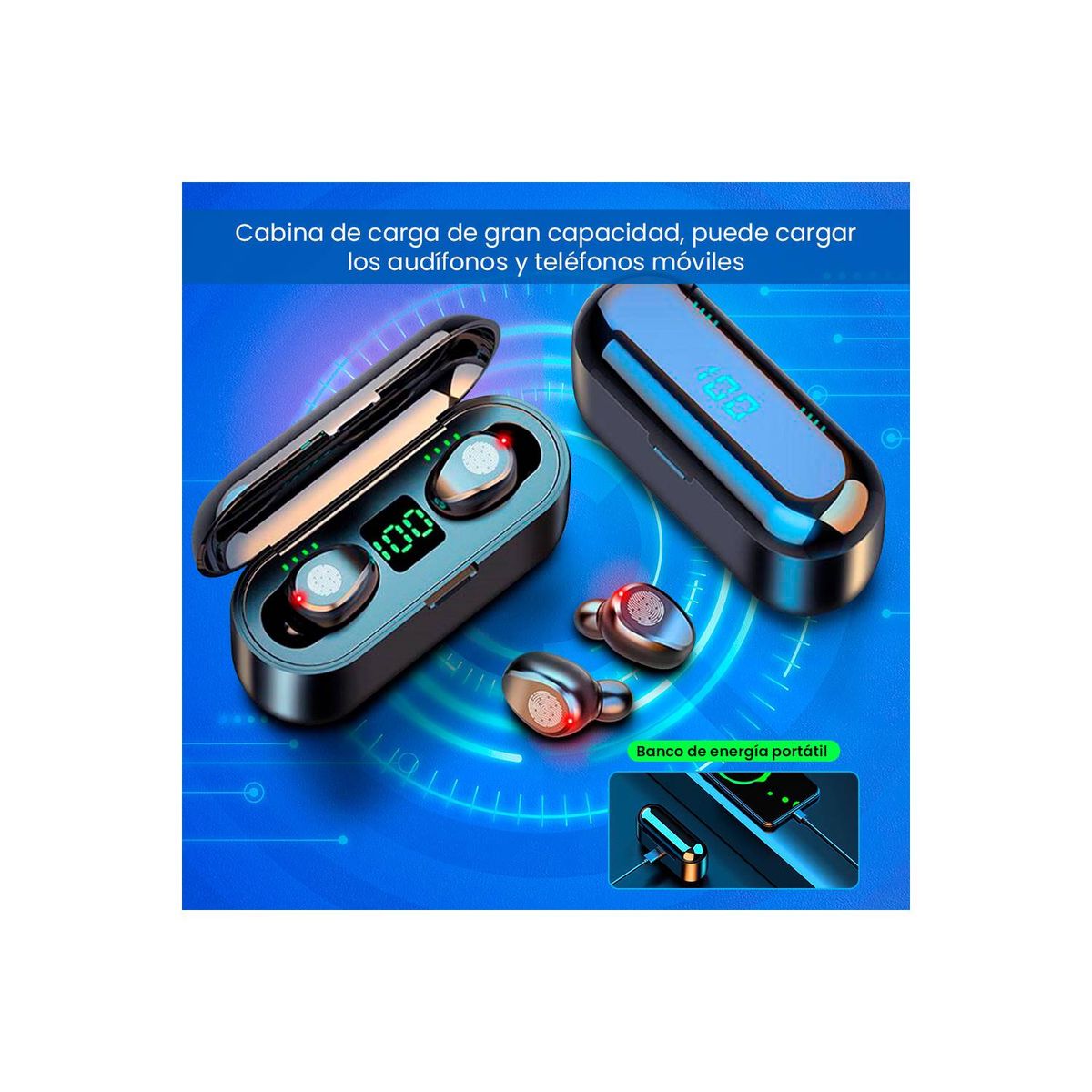 GENERICO - AUDIFONO BLUETOOTH 5.1 F9 CON POWER BANK