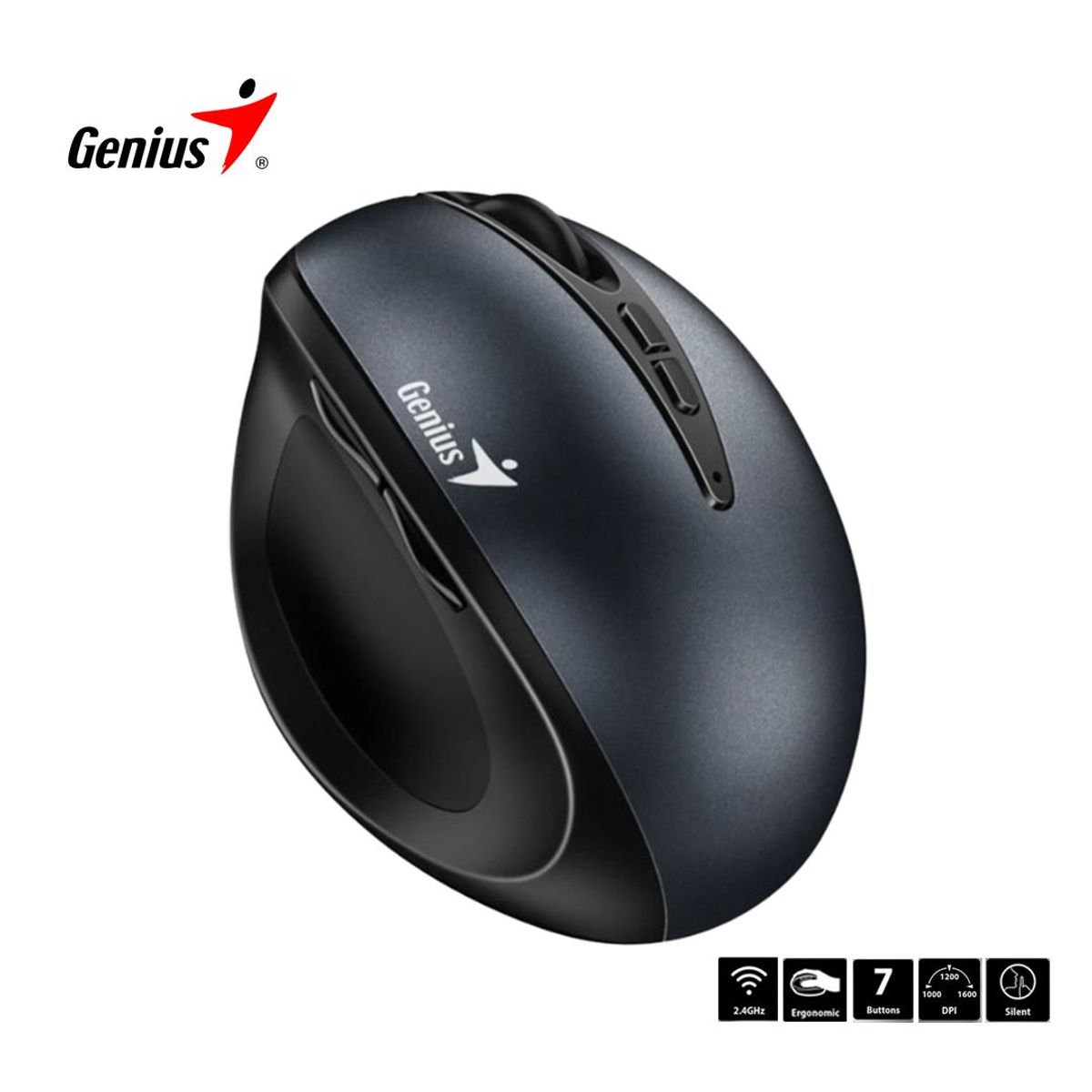 GENIUS - Mouse Vertical Wireless Ergo 8300S Silencioso 1600DPI 7Bot IronGrey