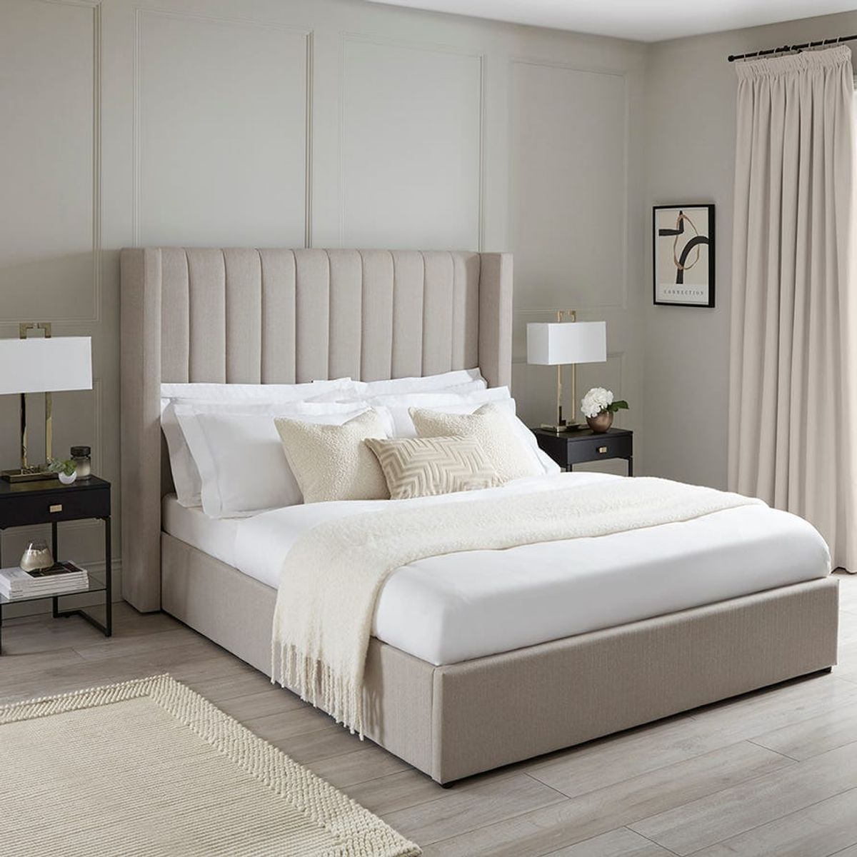 GENERICO - Cama Box Tarima + Cabecera Braz Beige 1.5 plazas