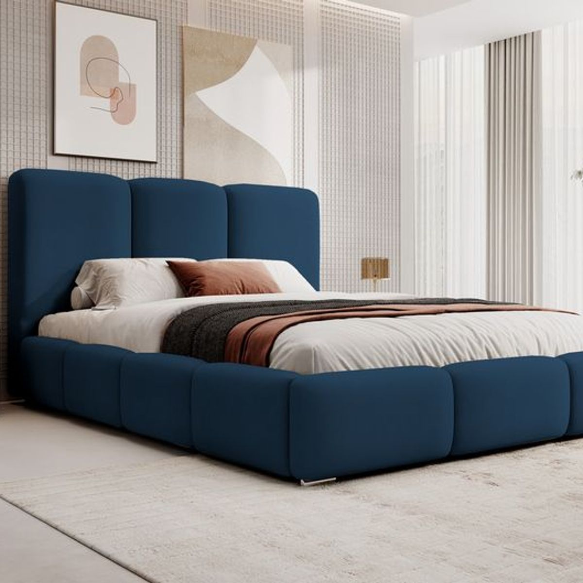 GENERICO - Cama Box Tarima + Cabecera Madison azul  King