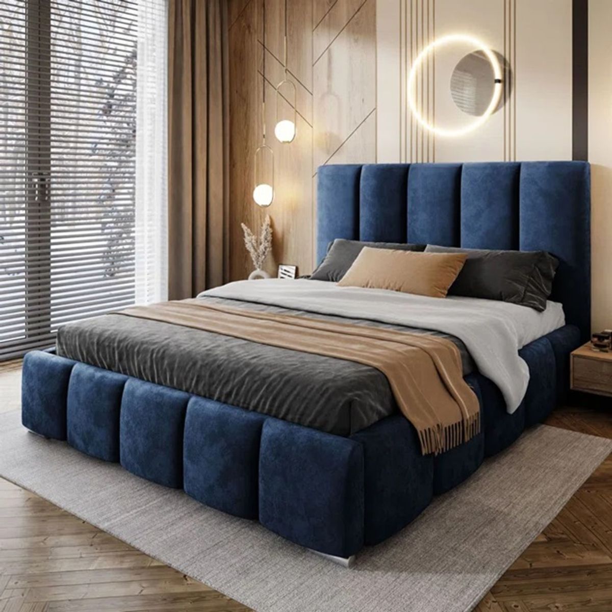 Cama Box Tarima + Cabecera Lisa Azul  King, marca GENERICO - Foto Principal