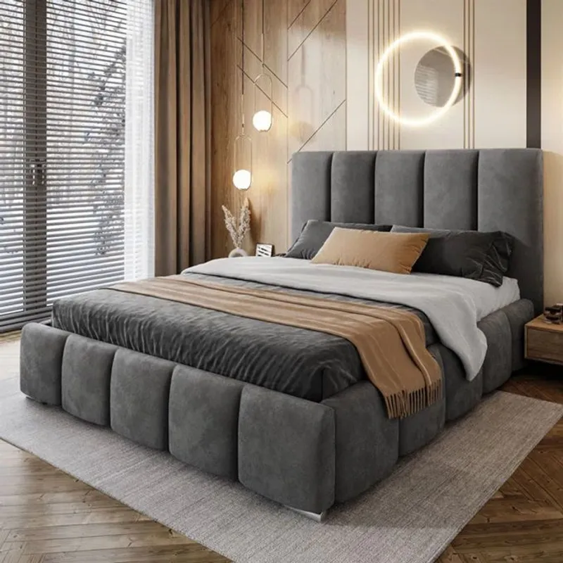 GENERICO - Cama Box Tarima + Cabecera Lisa Gris  2 plazas