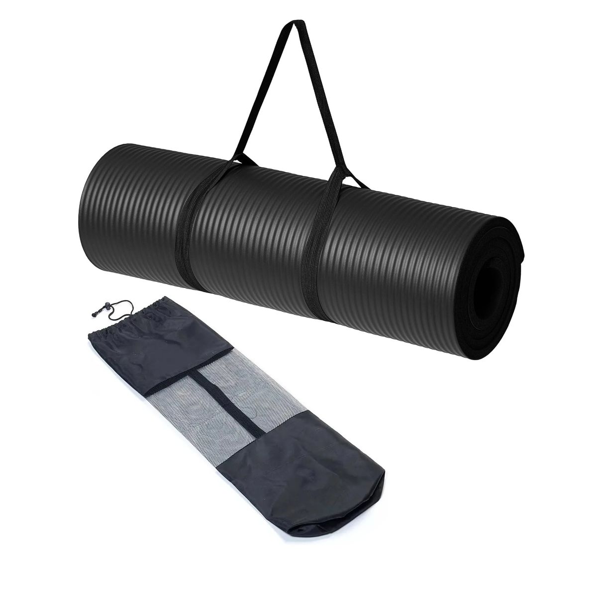 WINNER - Colchoneta Yoga Mat Gruesa 15 mm con Bolso y Sujetador Negro