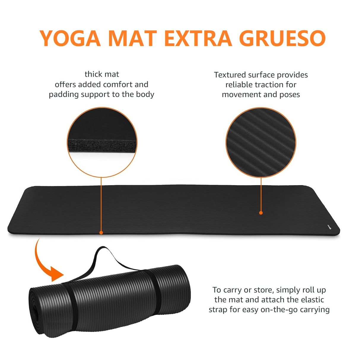 WINNER - Colchoneta Yoga Mat Gruesa 15 mm con Bolso y Sujetador Negro
