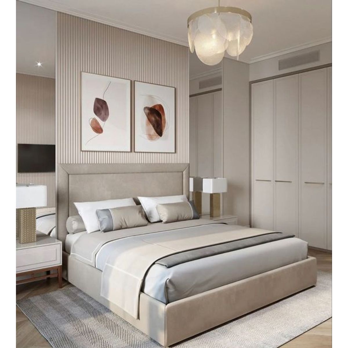 GENERICO - Cama Box Tarima + Cabecera Cano Biege  Queen