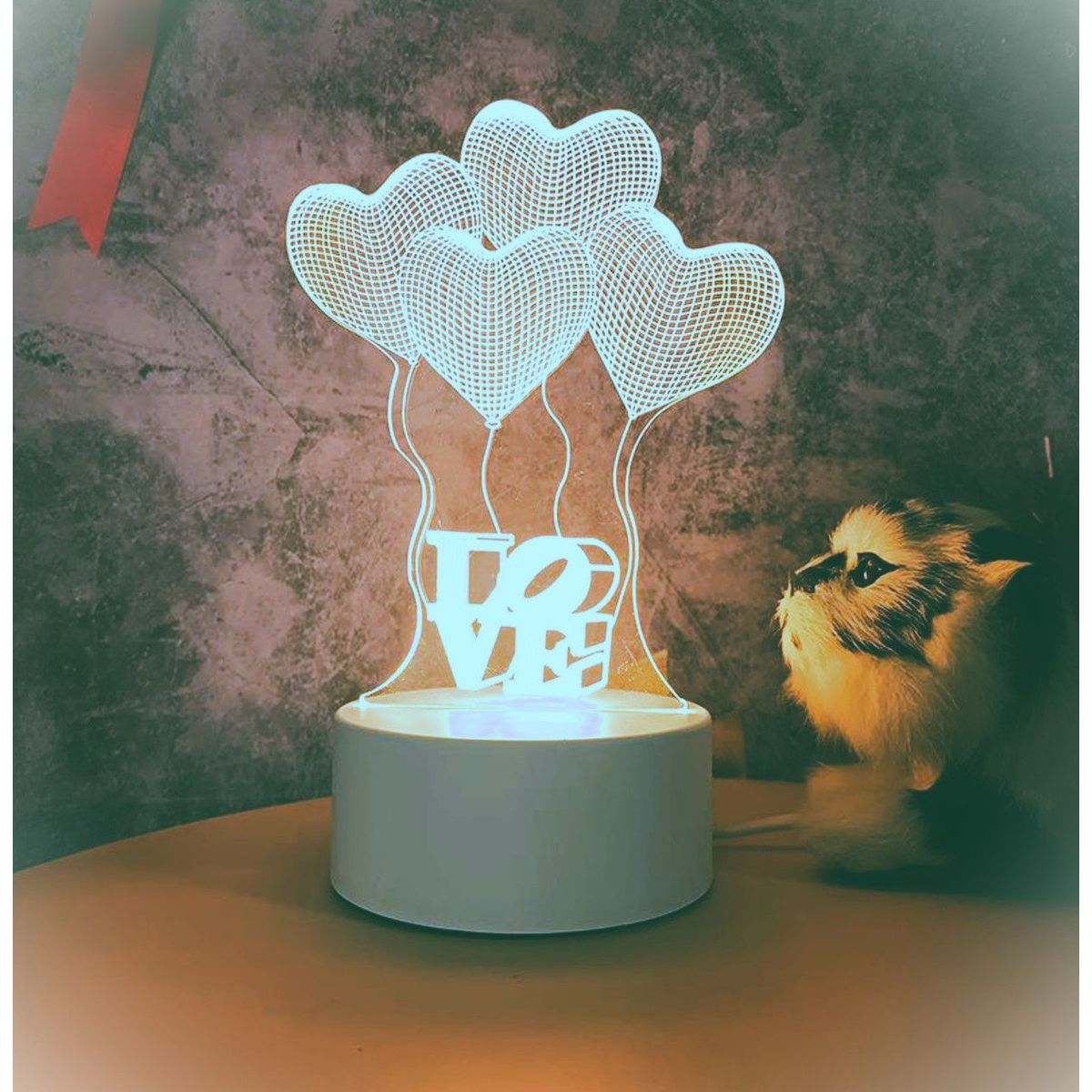 GENERICO - REGALO - LAMPARA 3D SIETE COLORES CON CAJA PARA PILAS Y CABLE USB