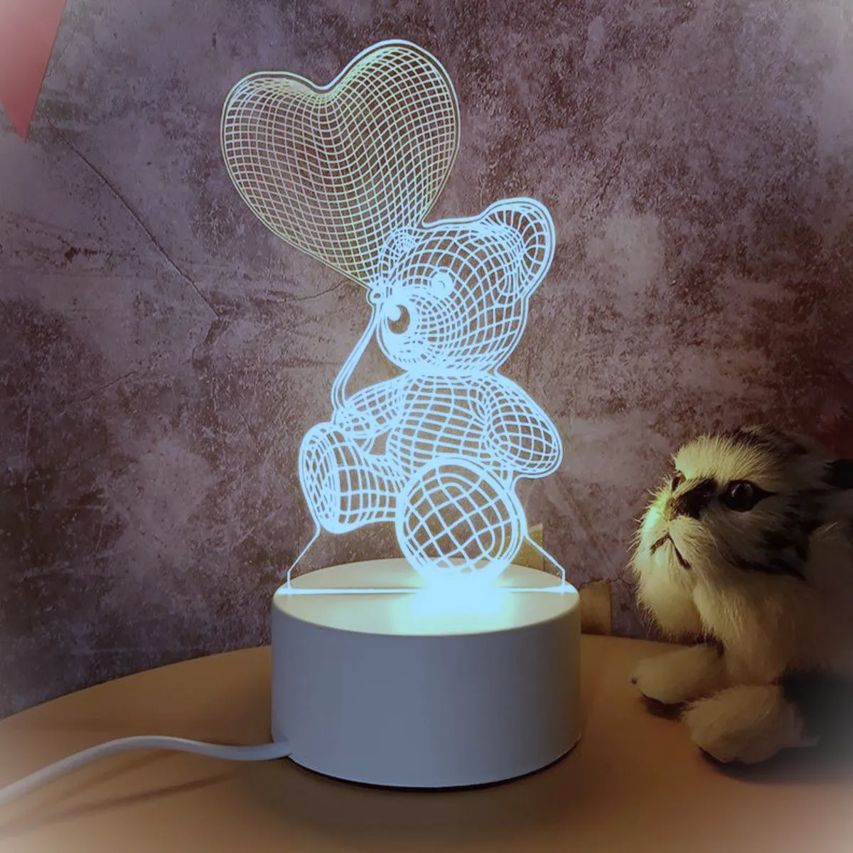 GENERICO - REGALO - LAMPARA 3D SIETE COLORES CON CAJA PARA PILAS Y CABLE USB