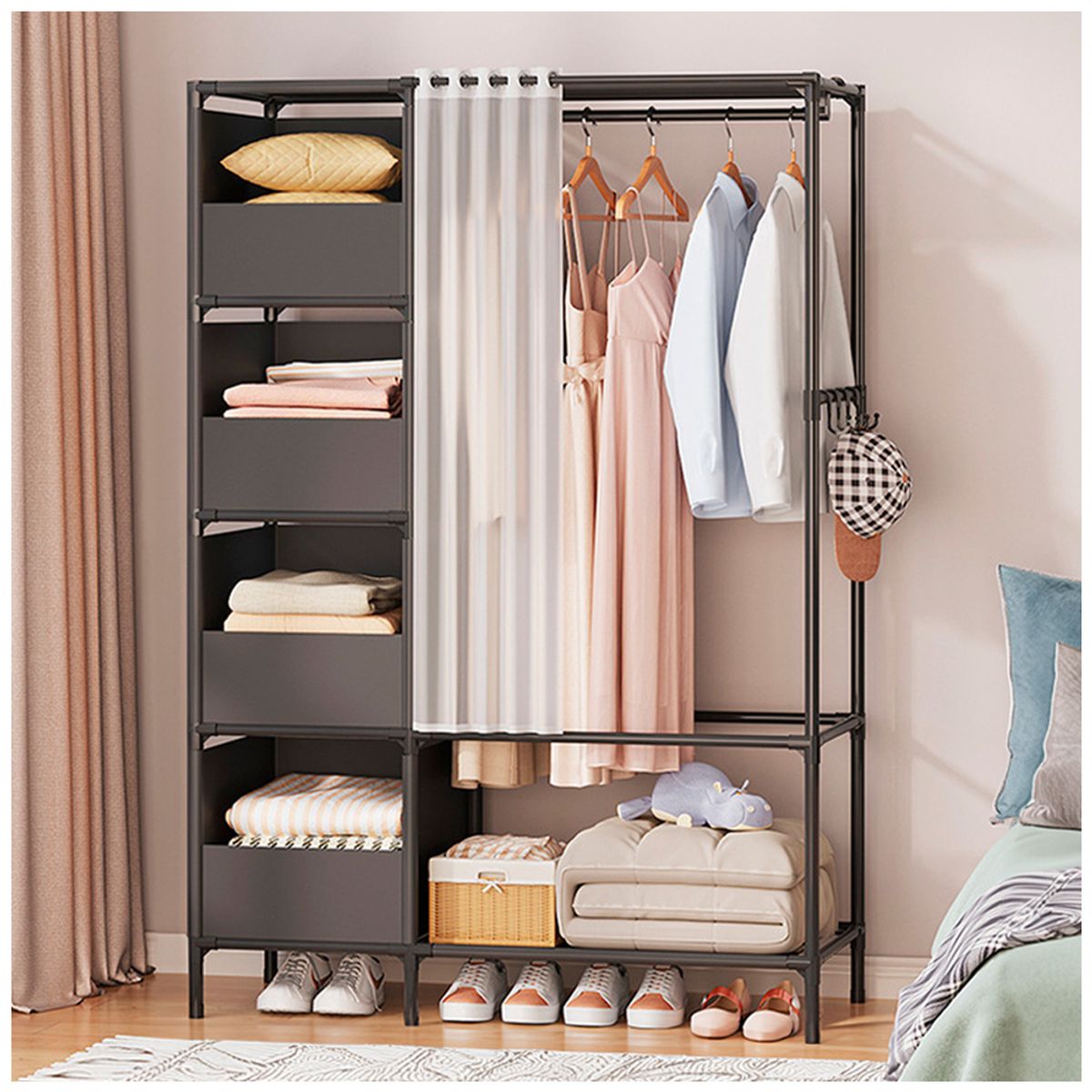 KELLER - Ropero Armario Moderno Organizador de 2 Cuerpos Negro W70