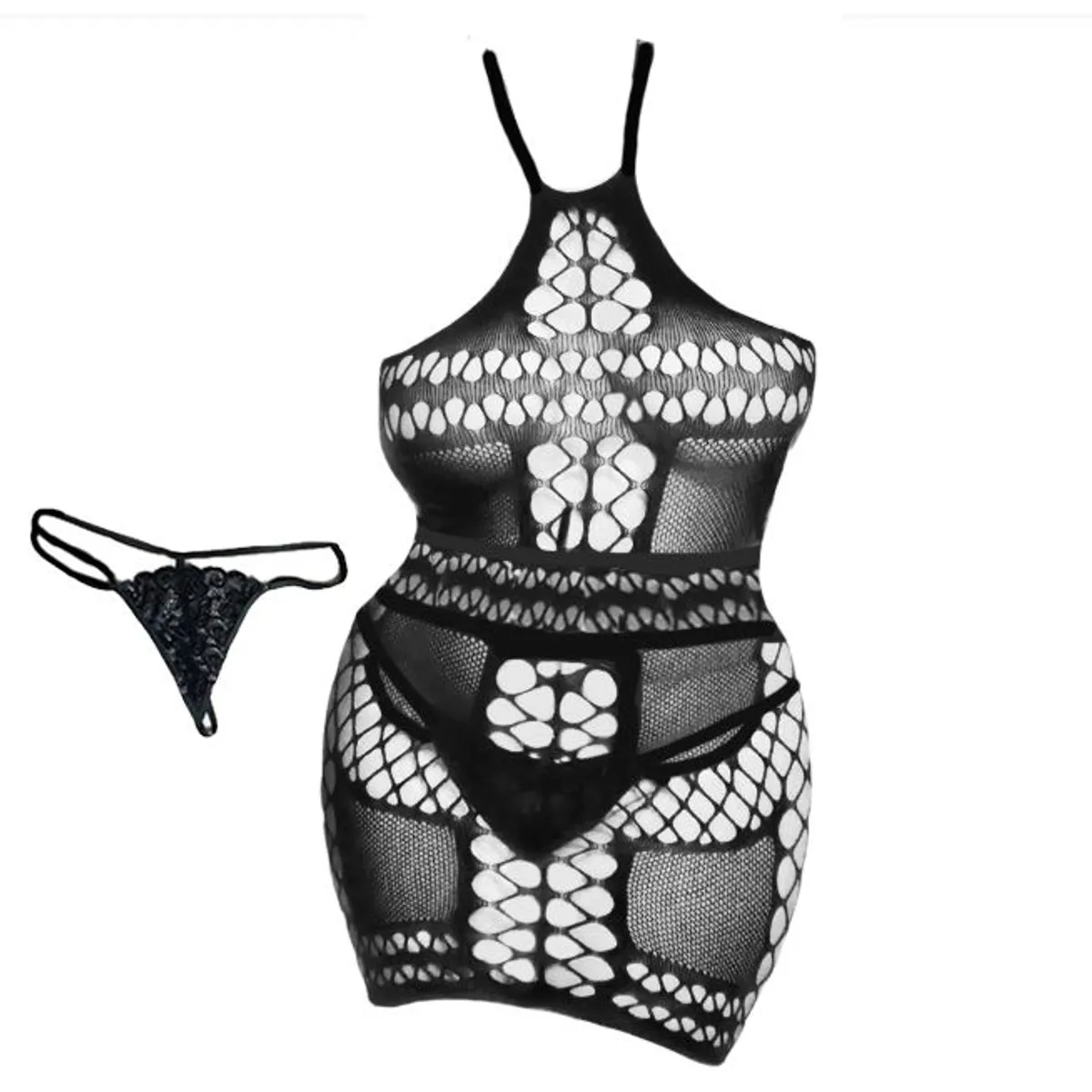 GENERICO - Babydoll Malla Pluss Harley de L hasta 3XL mas Tanga Lencería