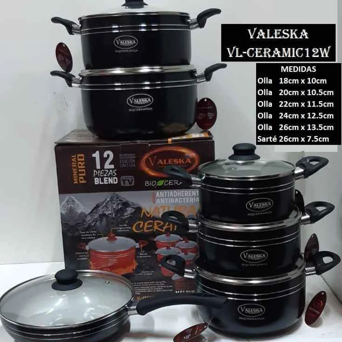 VALESKA - Juego de Ollas 12 Piezas Valeska