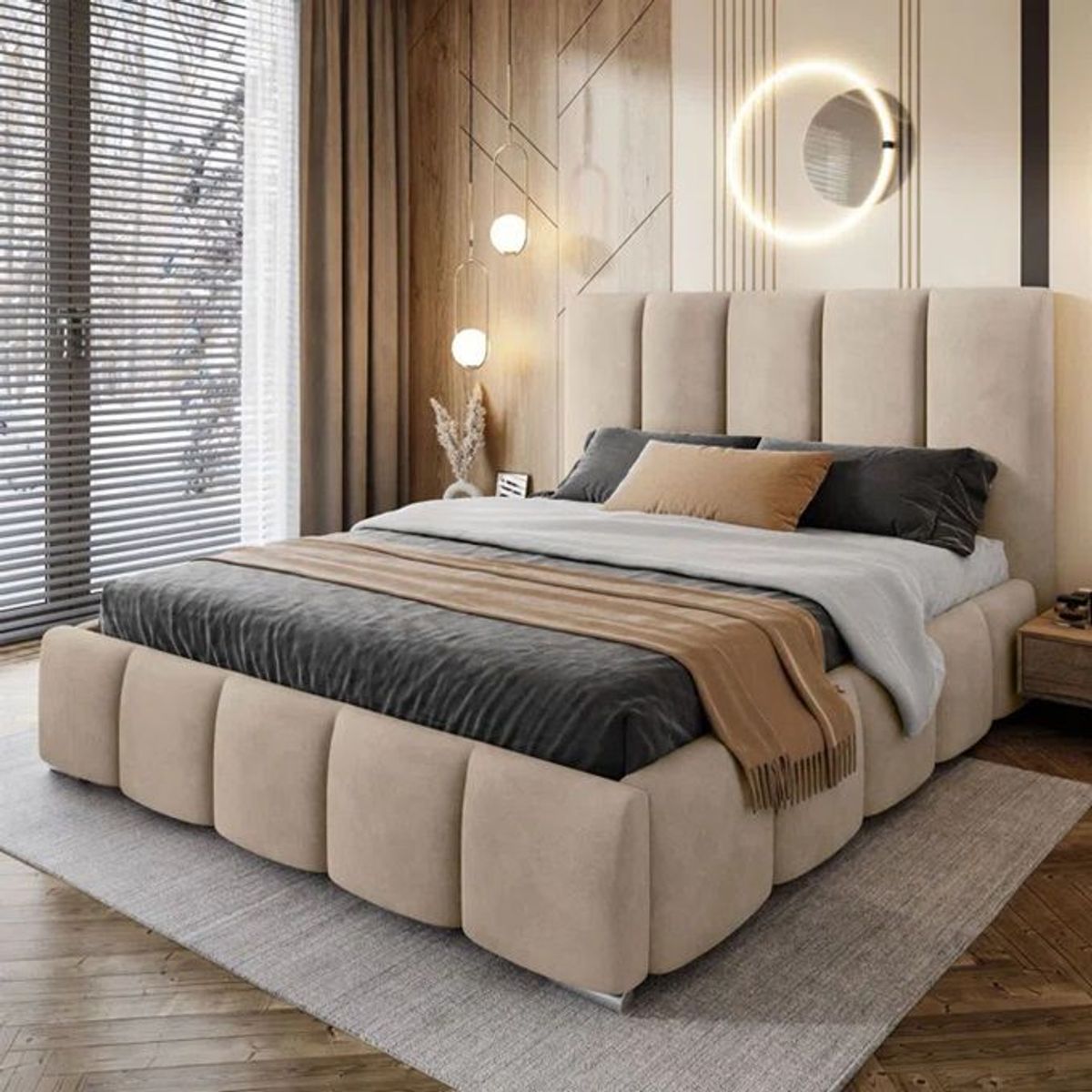 GENERICO - Cama Box Tarima + Cabecera Lisa Beige  1.5 plazas