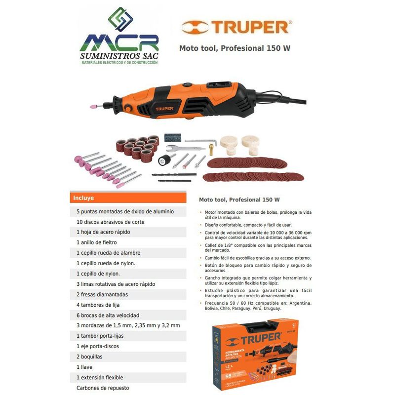 TRUPER - MOTO TOOL O MINI RECTIFICADORA  PROFESIONAL 150W TRUPER