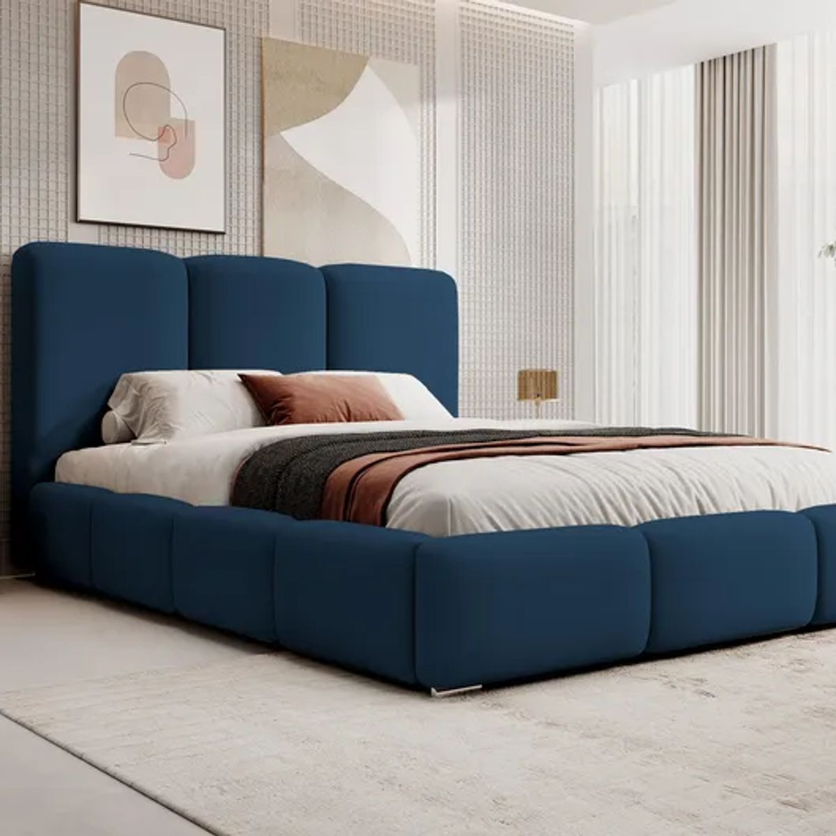 Cama Box Tarima + Cabecera Madison azul  Queen, marca GENERICO - Foto Principal