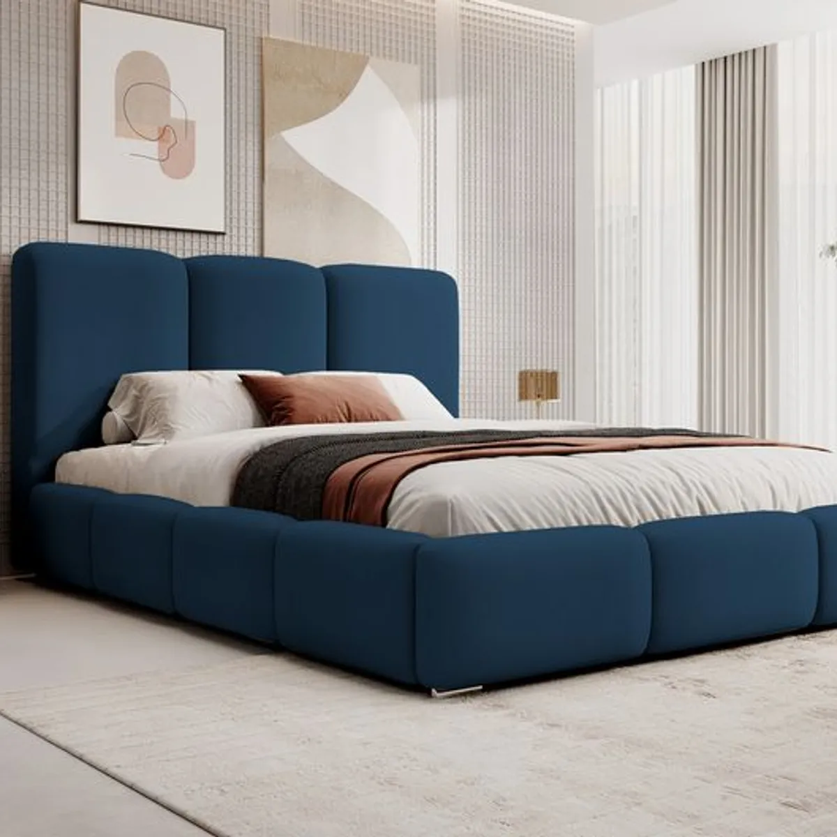 GENERICO - Cama Box Tarima + Cabecera Madison azul  Queen