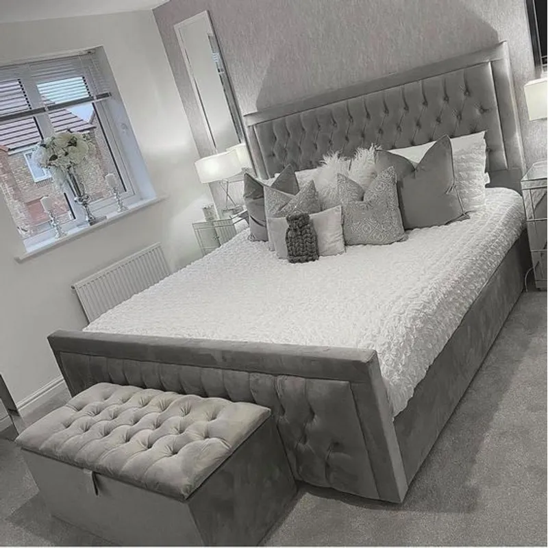 GENERICO - Cama Box Tarima + Cabecera Capitone Gris  2 plazas