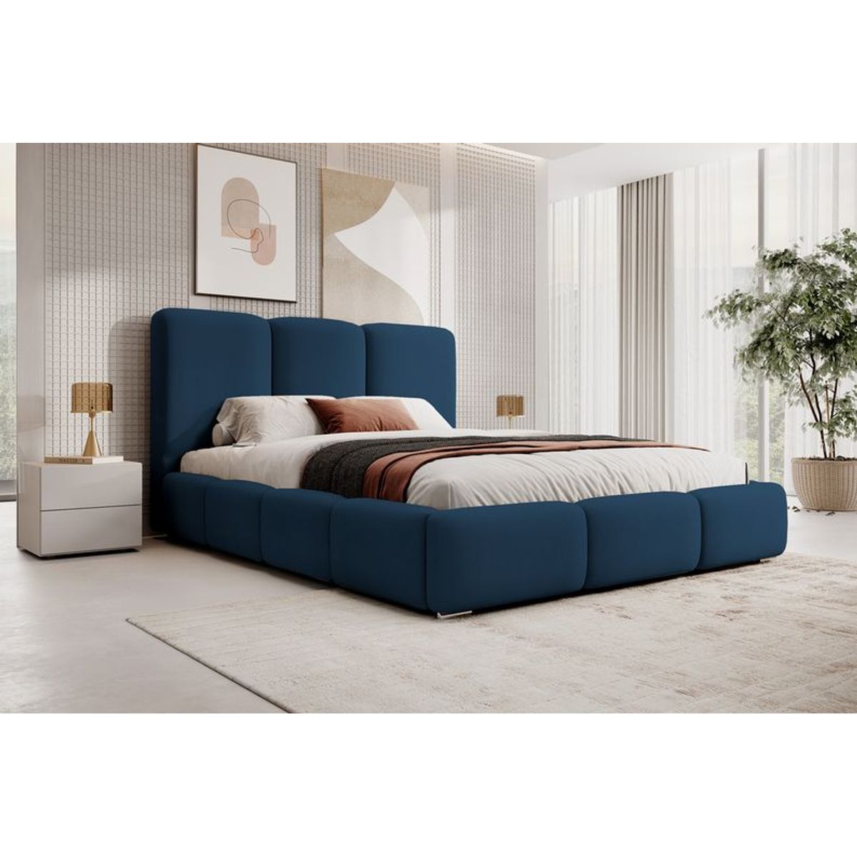 GENERICO - Cama Box Tarima + Cabecera Madison azul  2 plazas